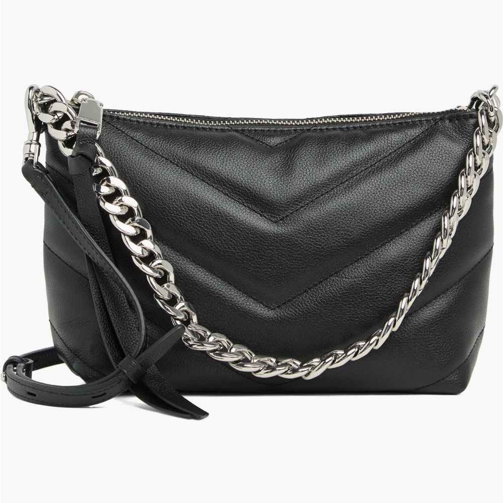 New! Rebecca Minkoff Edie Quilted Leather Bag, Black/Silver